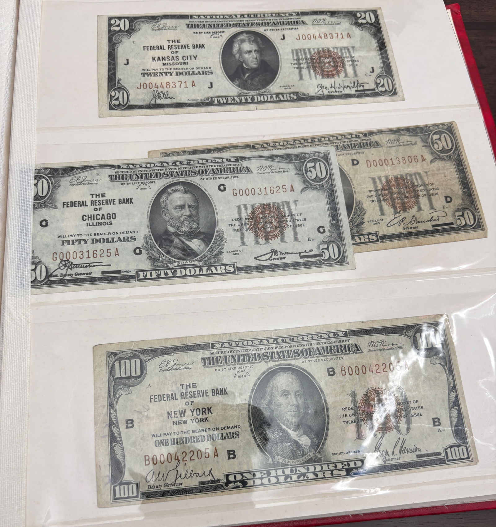 U.S. Silver Certificate, Federal Reserve Note, and National Currency Collection in Album (1 of 12)