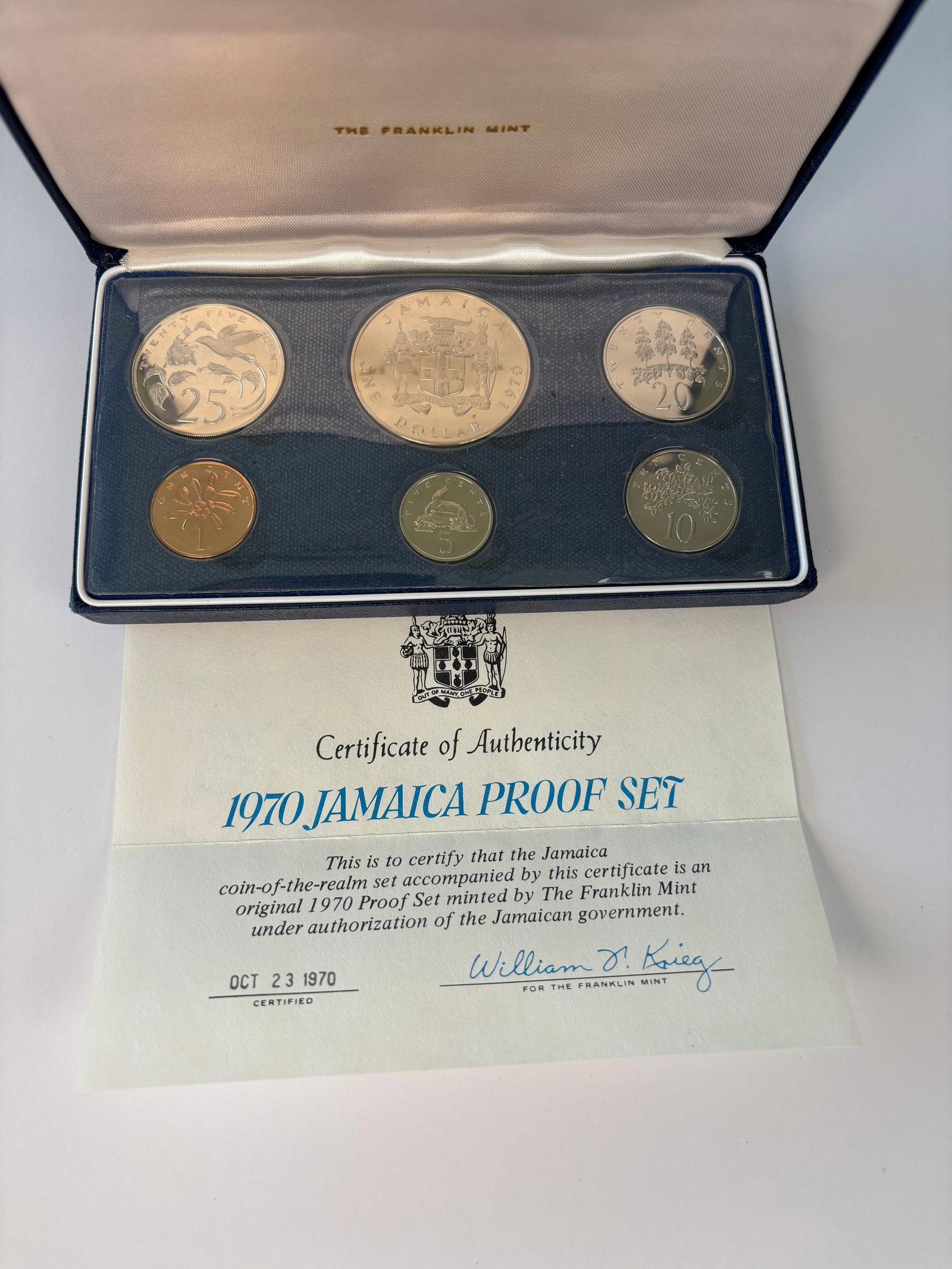 1970 Jamaica Proof Coin Set Franklin Mint With COA And Case (1 of 4)