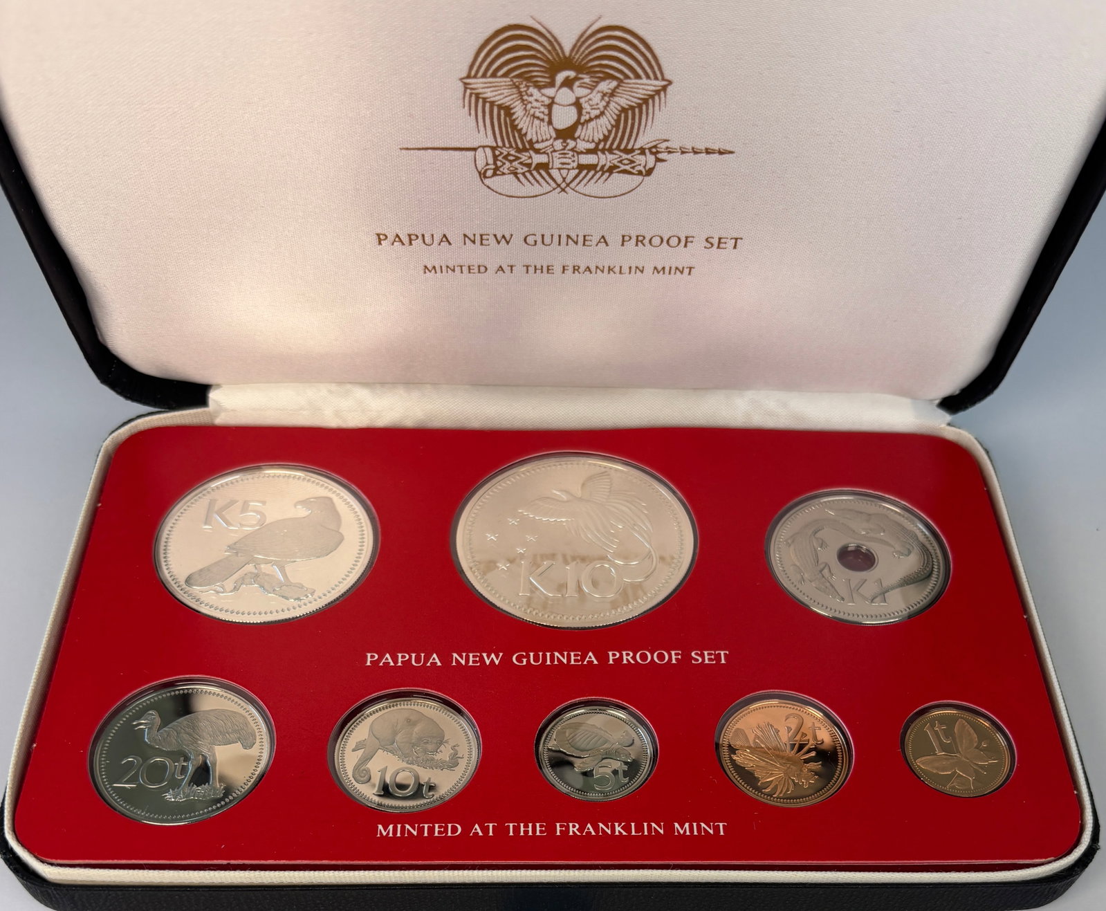 1976 Papua New Guinea Proof Coin Set Franklin Mint Original Case COA (1 of 6)