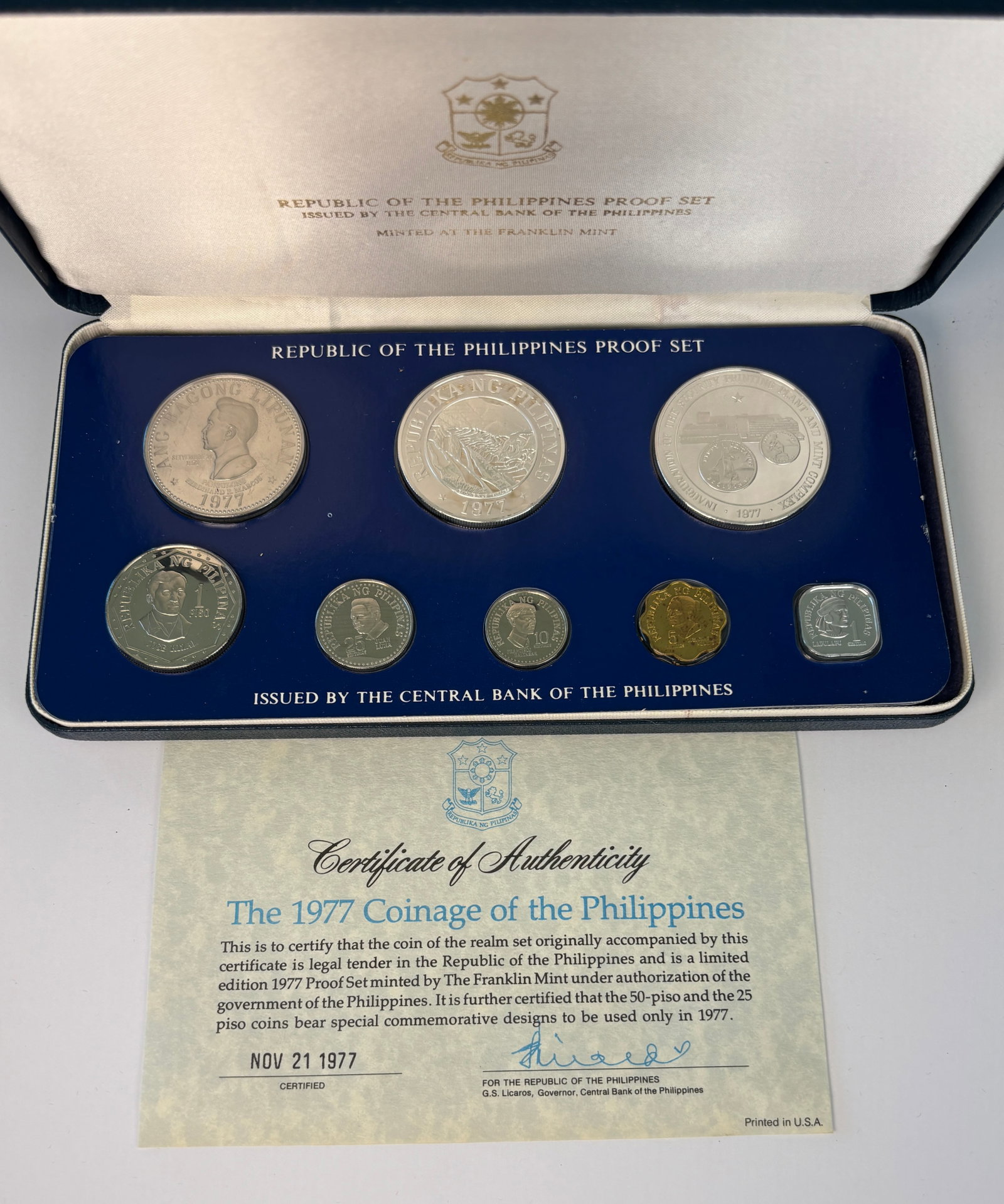 1977 Republic Of The Philippines Proof Coin Set Franklin Mint Case COA (1 of 7)
