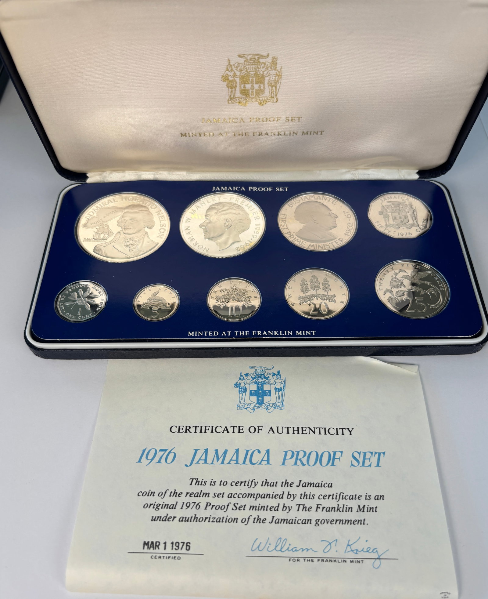 1976 Jamaica Proof Coin Set Franklin Mint Original Case COA (1 of 4)