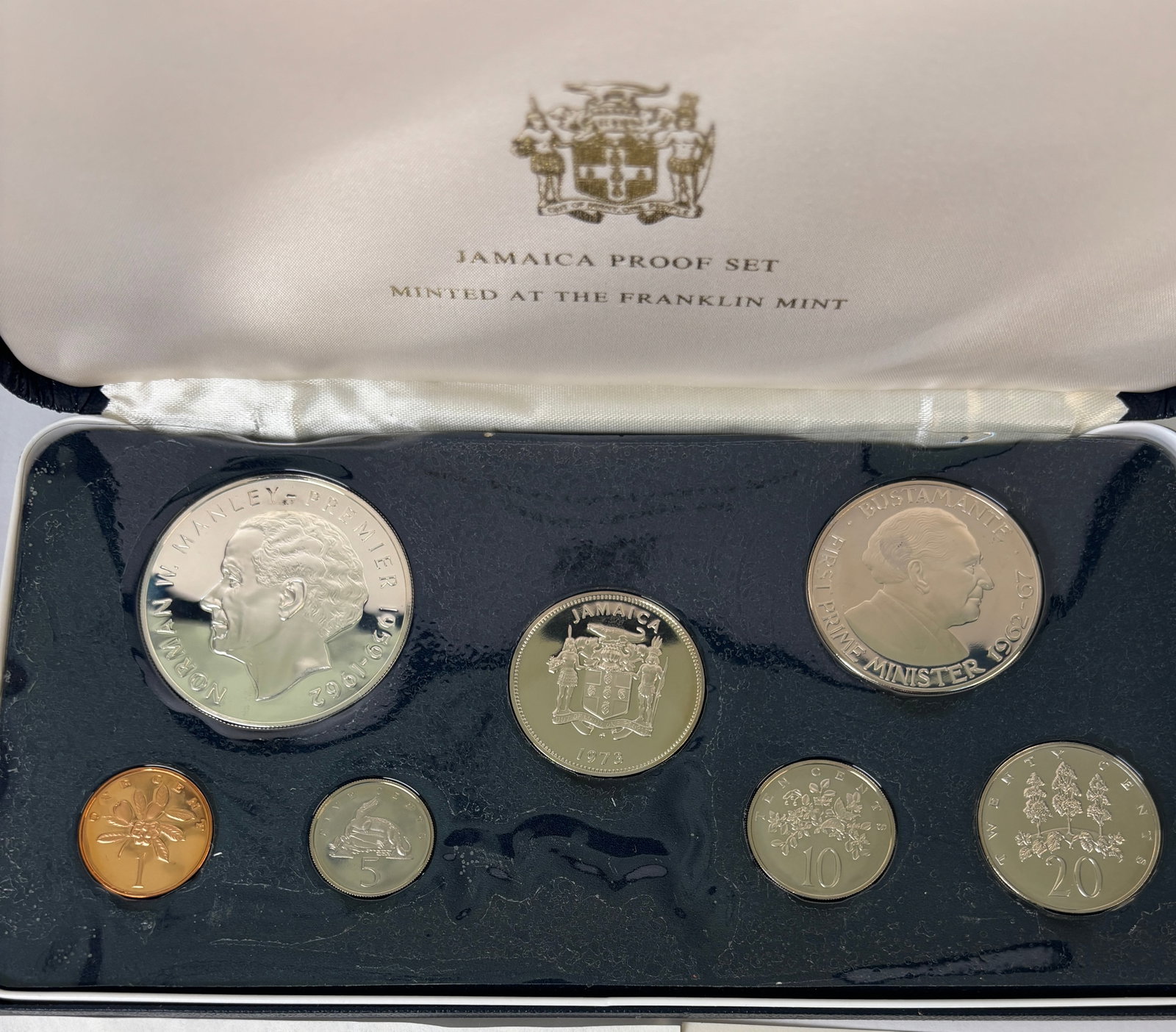 1973 Jamaica Proof Coin Set Franklin Mint With Sterling Silver Five Dollars (1 of 5)