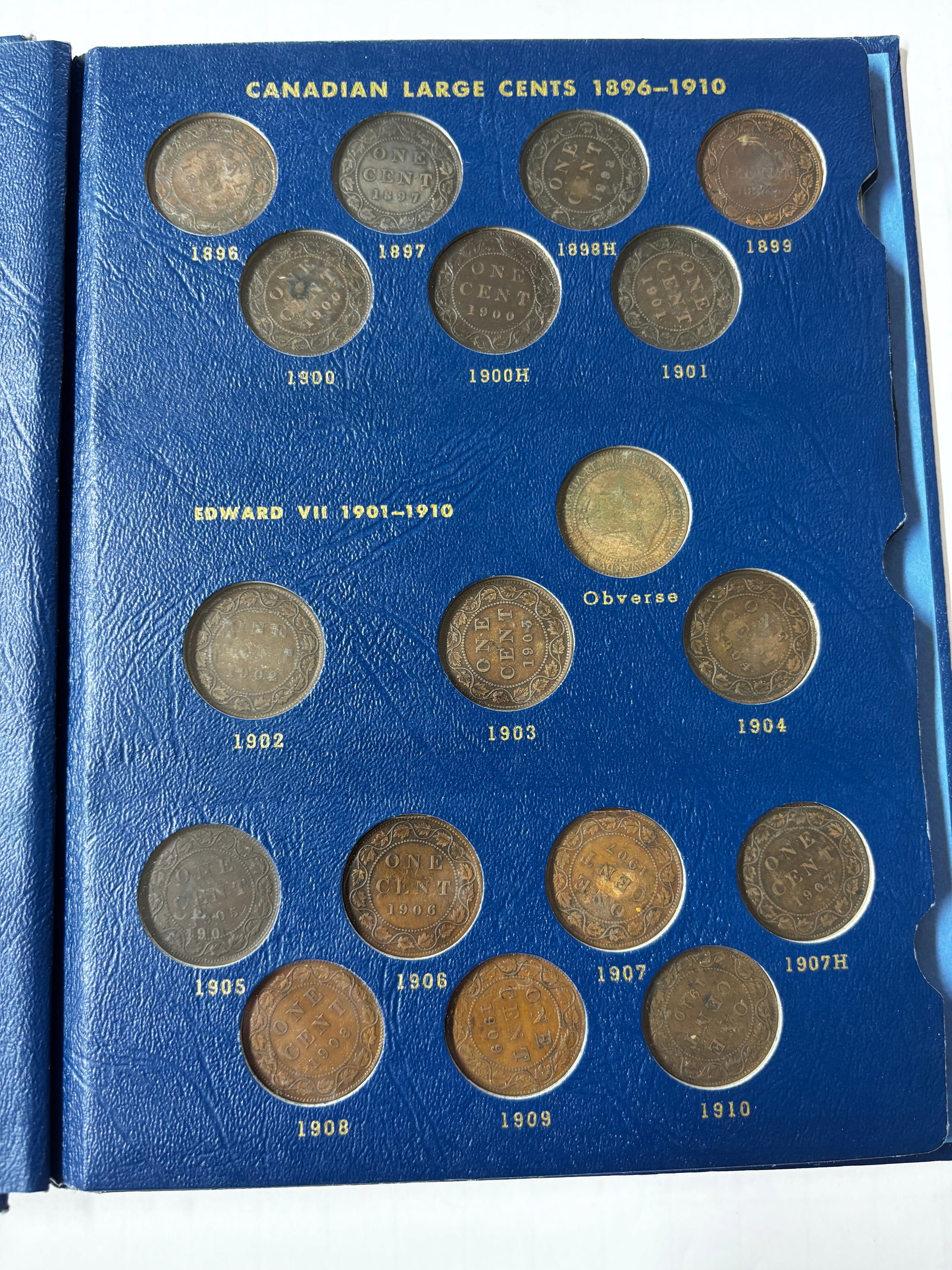 Whitman Canadian Large Cents Collection, 1858–1920, Near-Complete Album with Key Dates: Whitman Canadian Large Cents album covering the years 1858–1920. The collection is substantially complete and includes numerous desirable early Canadian large cents, featuring the 1858 issue, multip