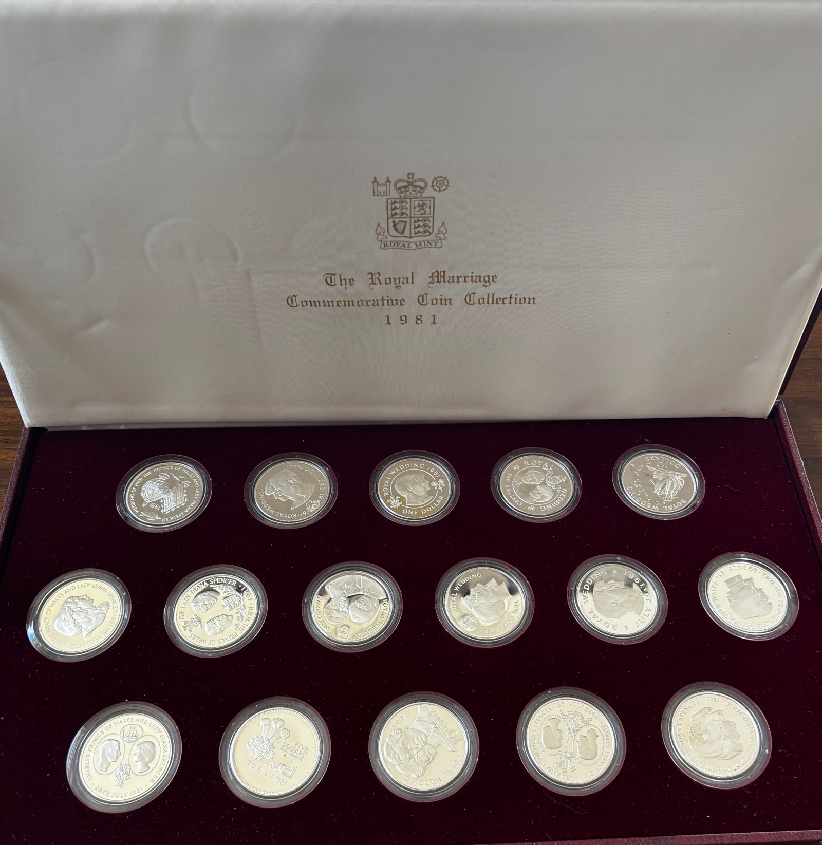 Royal Marriage Commemorative Coin Collection, 1981 – Complete 16-Piece Silver Crown Set in (1 of 3)