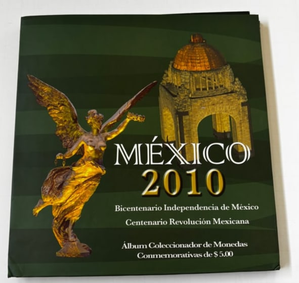 Mexico 2010 Bicentennial & Centennial Commemorative Coin Album Complete Set: Complete Mexico 2010 commemorative coin album issued to celebrate the Bicentennial of Mexican Independence (1810–2010) and the Centennial of the Mexican Revolution (1910–2010). Album contains the 