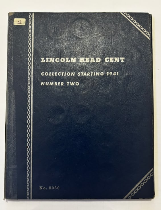 Whitman Lincoln Head Cent Album No. 2, 1941–1974, Partially Filled with Wheat and Memorial: Whitman Lincoln Head Cent Collection No. 2 covering the years 1941 through approximately 1974. The album contains a substantial run of Lincoln cents including many Philadelphia, Denver, and San Franci
