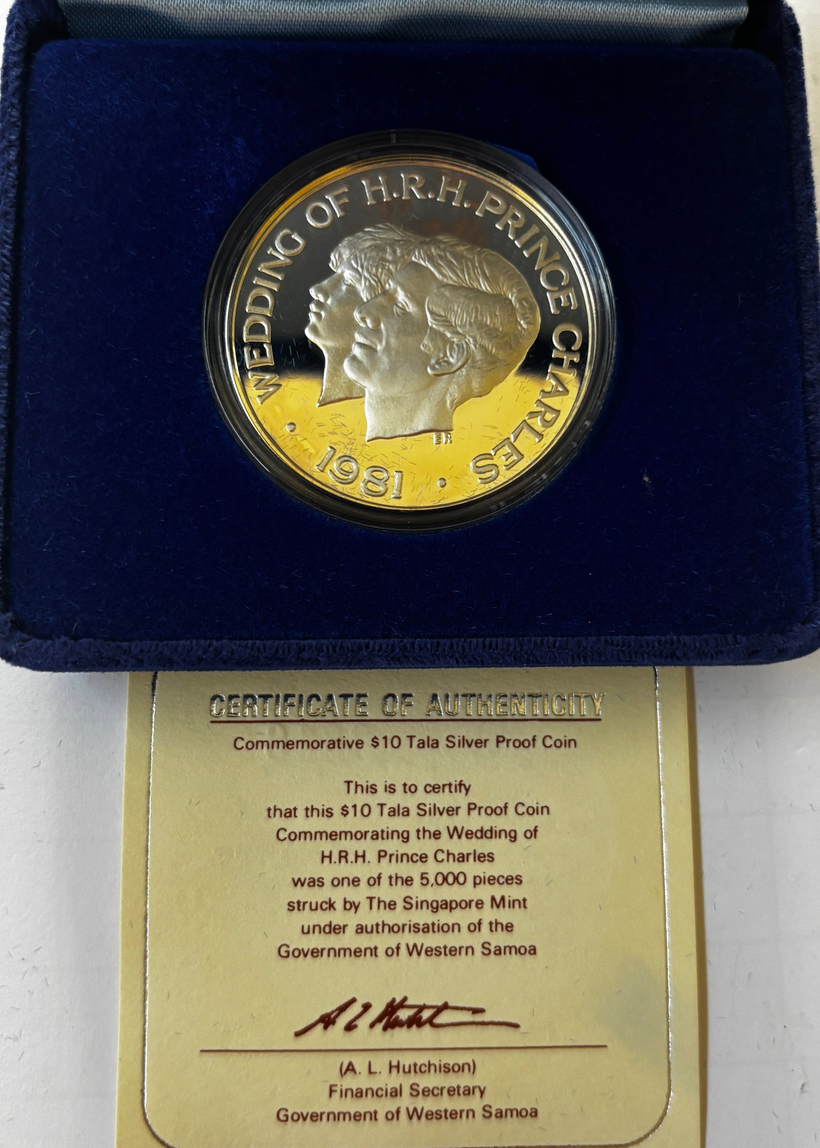 1981 Western Samoa Royal Wedding Commemorative $10 Tala Sterling Silver Proof Coin (1 of 2)