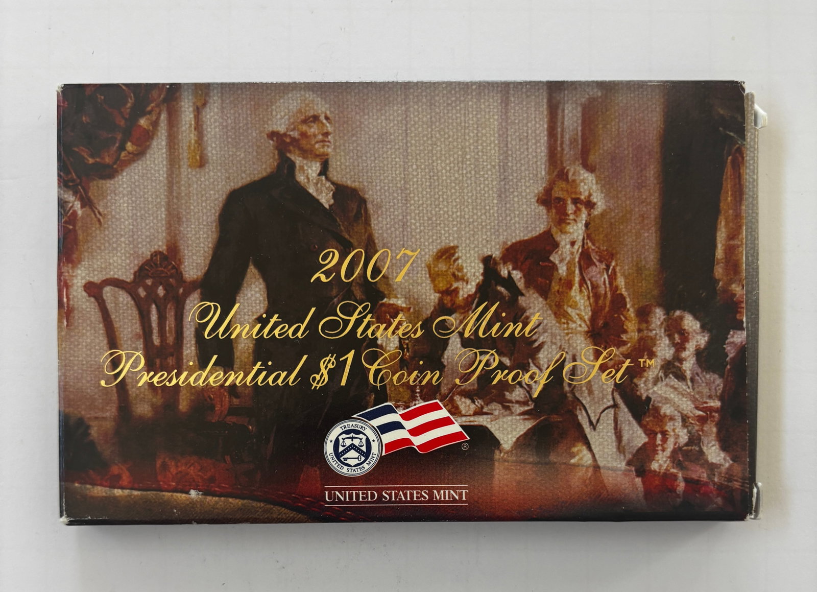 2007 United States Mint Presidential $1 Coin Proof Set with Original Government Packaging: Official 2007 United States Mint Presidential $1 Coin Proof Set housed in its original government holder with certificate of authenticity and outer sleeve. This inaugural Presidential Dollar Proof Set