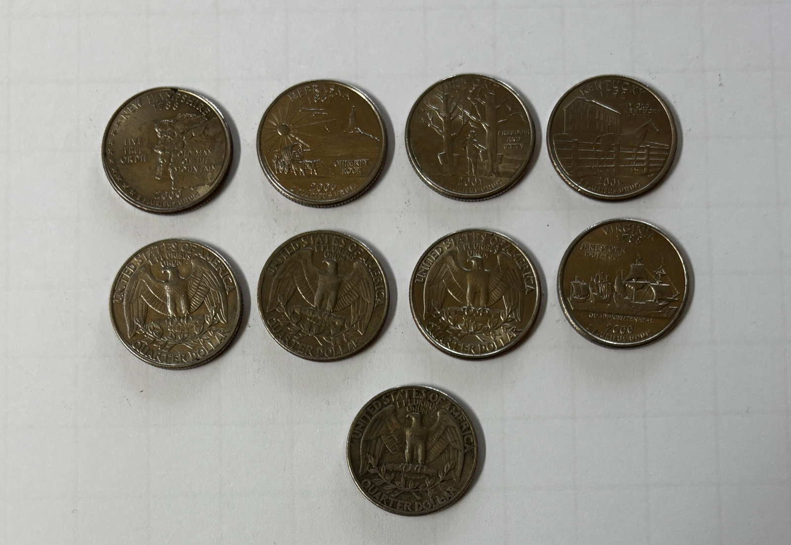 Lot of 9 State Quarters & Washington Quarters Including 1965 and Bicentennial Issues (1 of 2)