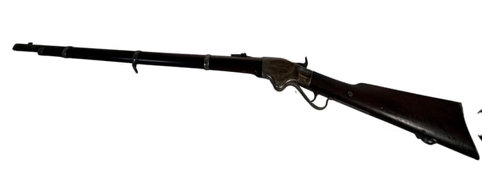 Spencer Model 1865 Rifle .56-56 Rimfire Serial 33401: Antique Spencer Model 1865 Rifle chambered in .56-56 Spencer rimfire, serial number 33401, manufactured by Spencer Repeating Rifle Company, featuring the classic lever-action repeating system with tub