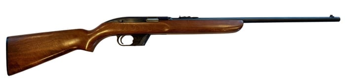 Winchester Model 77 Semi Auto Rifle .22 LR Serial 30229: Winchester Model 77 semi-automatic rifle chambered in .22 LR, serial number 30229, featuring a walnut stock and blued steel barrel and receiver with detachable magazine. Barrel marked “Winchester Mo