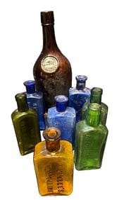 8pc Victorian Color Cosmetic Bottles incl 10in Paul Jones Louisville Whiskey, Wakelee’s Camelline, (1 of 7)