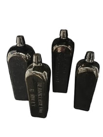 Four early 20th c. olive/green Dutch gin bottles, 9½–11½"H incl. embossed A.C.A. (1 of 5)