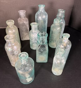 19th C Western Bottle Lot (11) Cripple Creek Bottling Works, H.T. & Co., J. Walker Base, Aqua & (1 of 12)