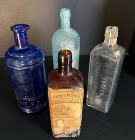 Antique 9–10" Bitters & Ink Bottle Lot – West India Stomach Bitters w/ Label, Toneco Stomach (1 of 9)
