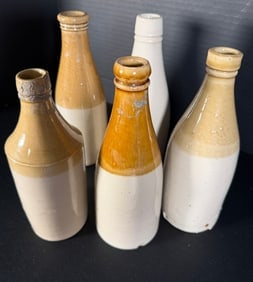 Five Antique Salt Glaze Stoneware Beer and Ale Bottles Albany Slip Tops 19th Century (1 of 7)