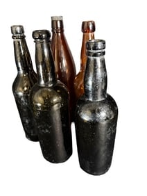 Five Merchant Whiskey Bottles Incl. Cooper Portobello & SC 13 Base Marks 10–12½" (1 of 5)