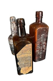 3 Antique Bitters Bottles 8 1/2"–10"H – DeWitt’s Stomach Bitters (Label), Ponds Kidney & Liver (1 of 9)