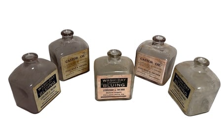Antique U.S. Army Medical Dept Bottles Steelman & Archer Castor Oil & Laundry Bluing Labels (1 of 8)
