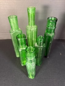 Six Antique Emerald Green Paneled Bud Vases or Florist Tubes, Victorian Glass (1 of 6)