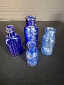 Antique Cobalt Blue Pharmacy Bottles Including Bromo Seltzer Emerson Drug Co and Bromo Caffeine (1 of 14)