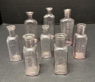 Antique LILAC Veterinary Bottle Lot 8pc Dr Lesures Fever Drops Colic Cure No1 No2 Dr Geo W Clayton (1 of 8)