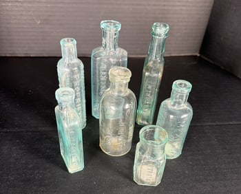 Antique Aqua Embossed Medicine Bottle Lot Hall’s Catarrh Cure Mrs Winslow Jayne Mustang Liniment (1 of 8)
