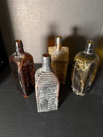Antique Bitters Bottle Lot Kelly’s Old Cabin Red Cloud Chicago 8–10in Damaged Parts Lot (1 of 13)