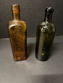 Antique UDOLPHO WOLFE’S Aromatic Schnapps & AACHENER KAISERBRUNNEN Embossed Bottles 2pc 9.5–10in (1 of 6)