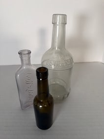 Antique Bitters Bottle Lot Devil Cert Goff’s Caroni Embossed Glass 5–8: 3pc antique bitters bottles lot incl Devil Cert, Goff’s, Caroni embossed glass, approx 5–8”H