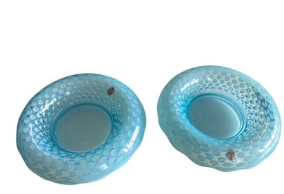 Pair of Fenton Blue Opalescent Hobnail Glass Bowls with Original Boxes (1 of 4)