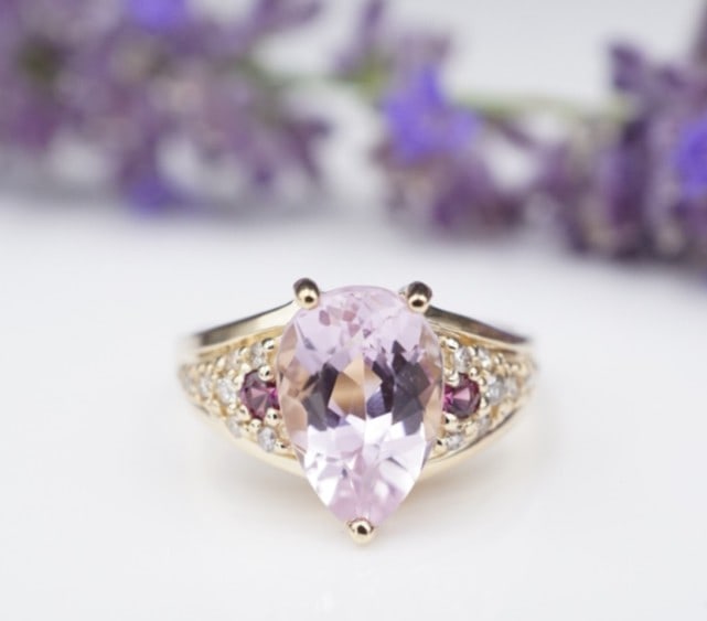 14k Yellow Gold Pear Cut Pink Kunzite Diamond Ring Size 7.75 RG3964 (1 of 5)