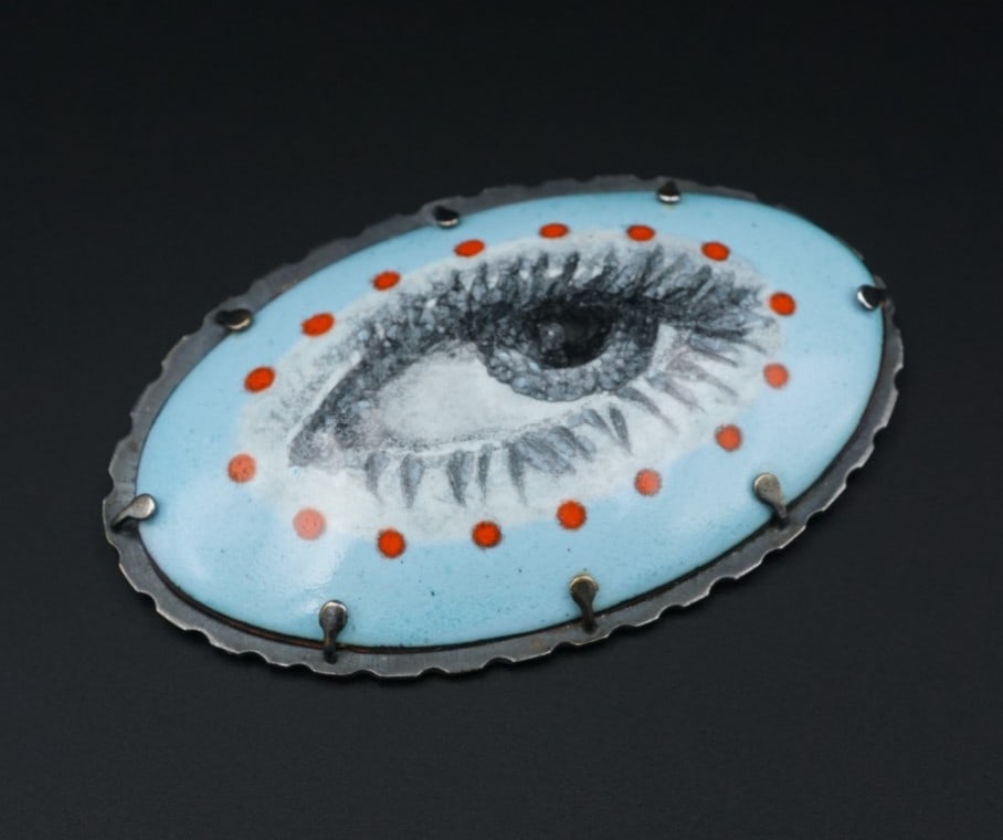 Jessica Calderwood Hand Painted Blue Enamel Eye Sterling Silver Brooch OS681 (1 of 5)