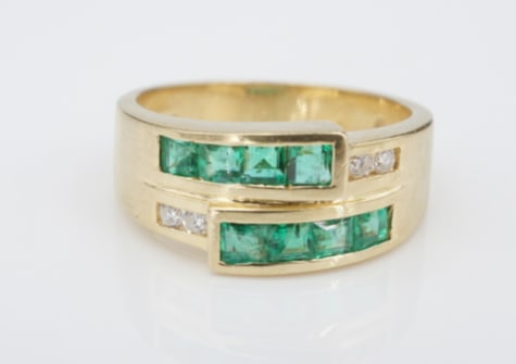 14k Natural Emerald Diamond Band Ring Bypass Yellow Gold Natural Sz 6.25 RG4770 (1 of 6)