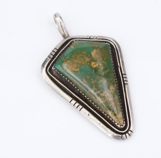Navajo Sterling Silver Royston Turquoise Pendant Augustine Largo 2.3" PS2170 (1 of 3)