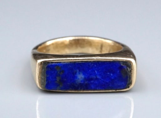 Vintage Signet Ring 10k Lapis Yellow Gold Rustic Handmade Size 4.25 RG4368 (1 of 5)