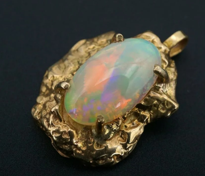 Natural Fire Opal Pendant 14k Yellow Gold Statement PG2071 (1 of 3)