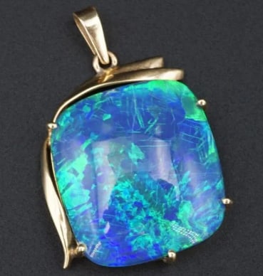 14k Natural Black Opal Pendant Yellow Gold Statement 17mm Triplet Vintage PG1949 (1 of 3)
