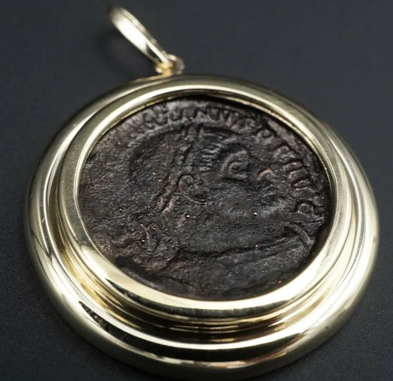 14k Gold Ancient Coin Pendant Roman Bronze Yellow 1.5" PG1304 (1 of 4)
