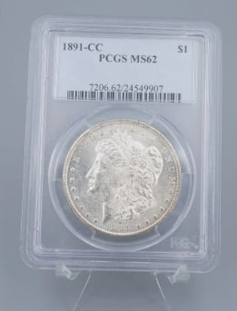1891-CC Morgan Silver Dollar PCGS MS62, CN975 (1 of 3)