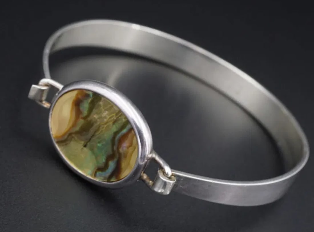 Denmark Arne Johansen Sterling Silver Abalone Hook Bangle Bracelet 6.5" BS2759 (1 of 3)