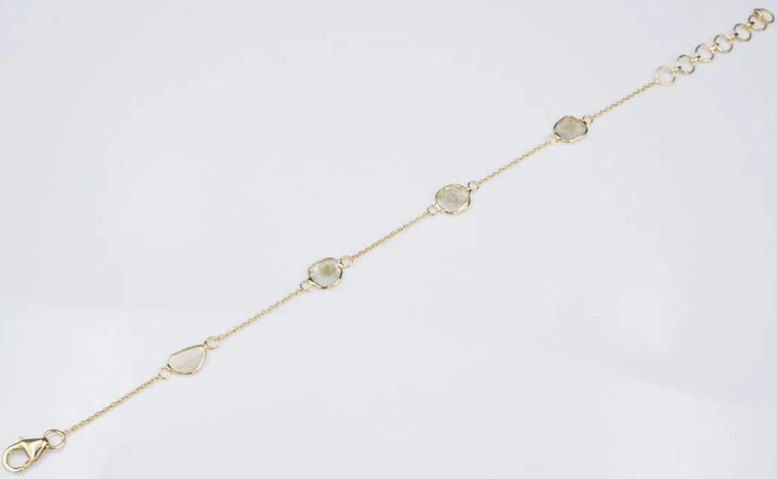 18k Diamond Slice Bracelet Slab 4 Station Yellow Gold 6-7" Adjustable BG710 (1 of 3)