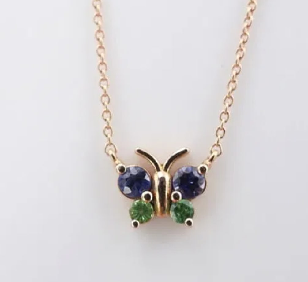 18k Rose Gold Butterfly Pendant Necklace Sapphire Tsavorite 16.5" New NG1560 (1 of 3)