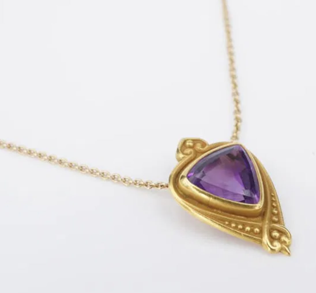 14k White Gold Vintage Amethyst Drop Pendant Necklace 18" Signed HW NG603 (1 of 3)