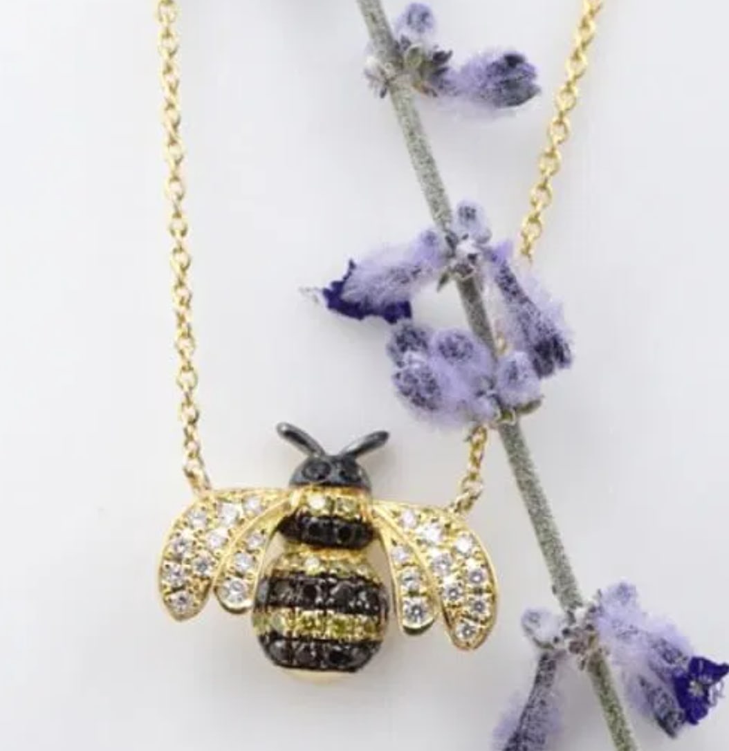 18k Yellow Gold Bee Pave Diamond Necklace 15-18" Artisan NG1559 (1 of 3)