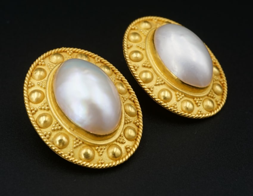 Mabe Pearl Earrings 22k Gold Carolyn Tyler Dangle Artisan Convertible 1" EG2088 (1 of 3)