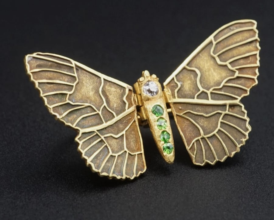 Antique French 18k Yellow Gold Diamond Butterfly Pin Brooch 1.1" OG397 (1 of 3)