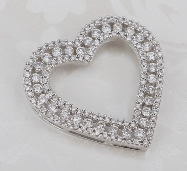 14k White Gold Diamond Open Heart Pendant 1 ctw Slide PG1975 (1 of 3)