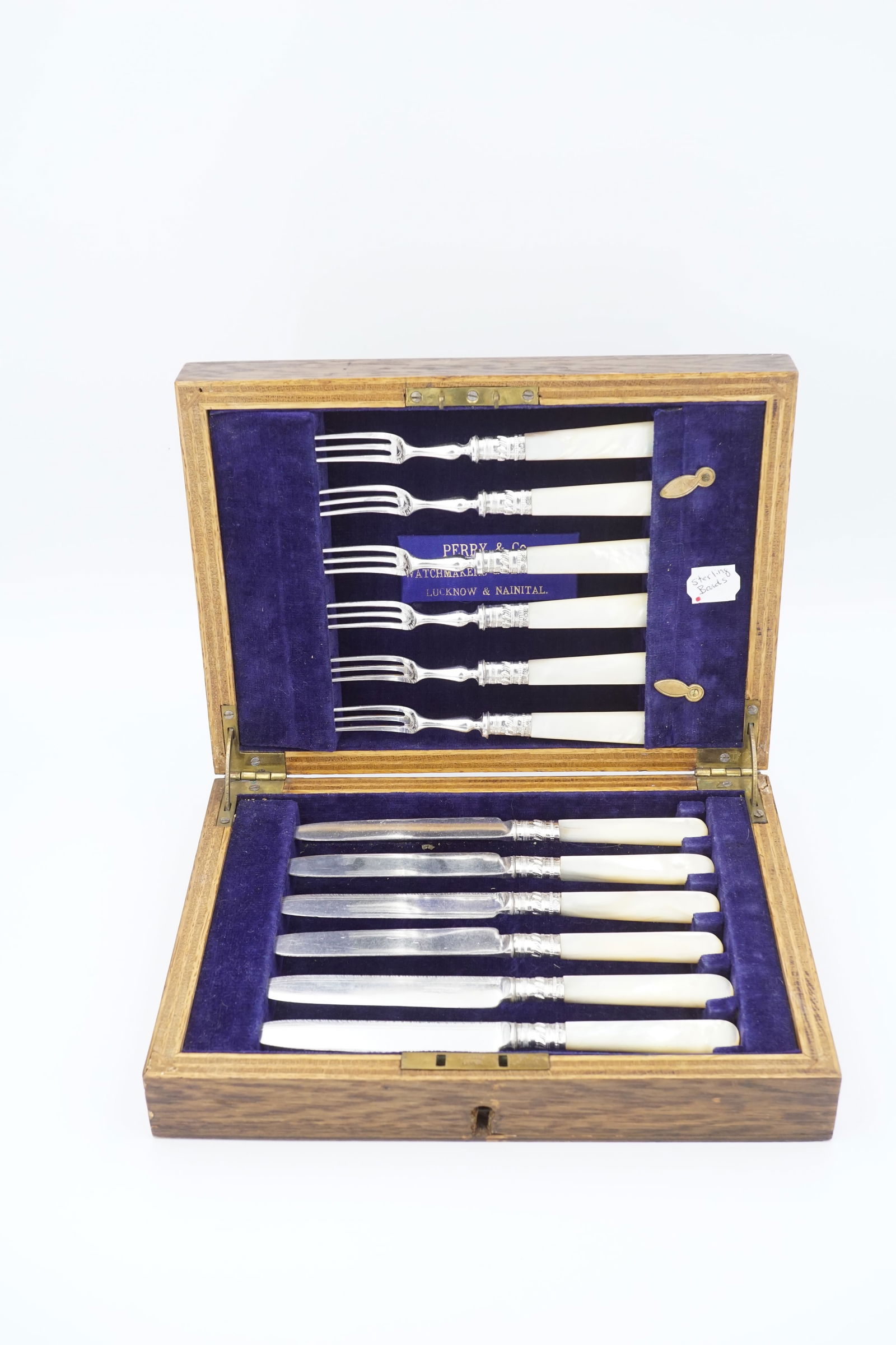 Perry & Co. Set of Fruit Knives & Pickle Forks, Sterling Silver and Mother of Pearl (1 of 3)