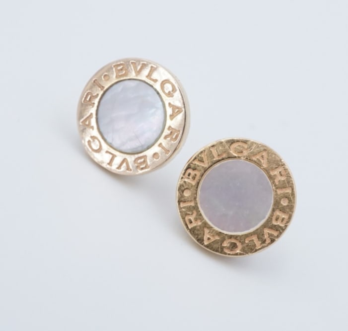 BVLGARI Bvlgari Earrings 18k Yellow Gold Mother of Pearl 10mm EG2717 (1 of 3)